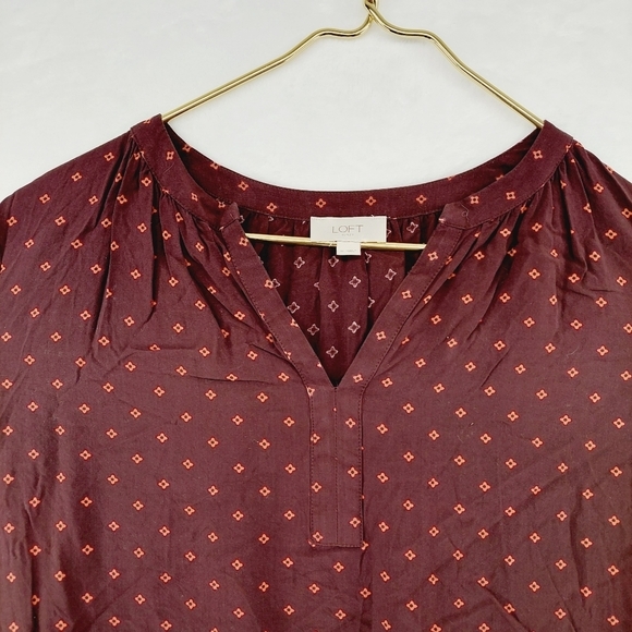 LOFT Outlet Crimson Brown Red Dots Pattern Tunic Women Top Blouse P1641 - Picture 2 of 7